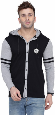 tfurnish Men Self Design Casual Black, Silver Shirt
