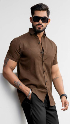 Solbiza Men Self Design Casual Brown Shirt