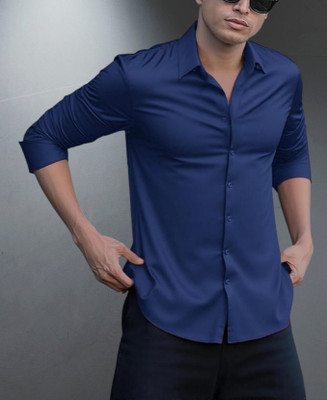 RADHEEFAB Men Solid Formal Blue Shirt