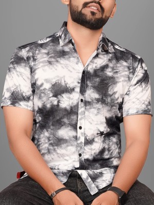 Voroxy Men Dyed/Ombre Casual Black, Grey, White Shirt