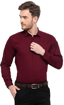 KNRO FAB Men Solid Formal Maroon Shirt