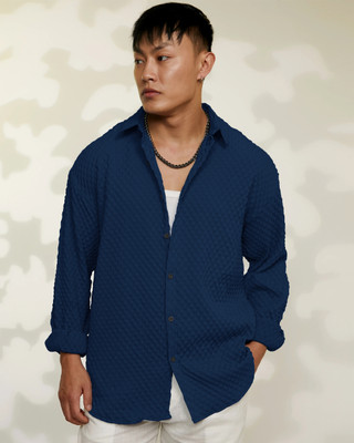 METRONAUT Men Self Design Casual Blue Shirt