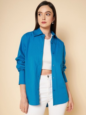 High Star Women Solid Casual Blue Shirt