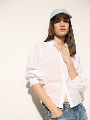 ONLY Women Solid Casual White Shirt