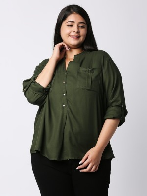 Style Quotient Women Solid Casual Green Shirt