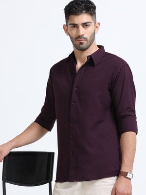 METRONAUT Men Solid Casual Purple Shirt