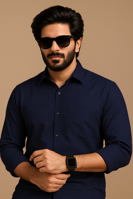 iexira Men Solid Casual Blue Shirt