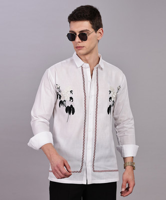 WOXEN Men Embroidered Casual White Shirt