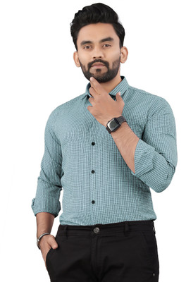 PEARL OCAN Men Self Design Casual Green Shirt