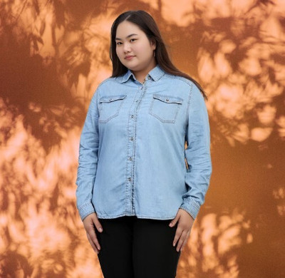 Wingzss Women Solid Casual Blue Shirt