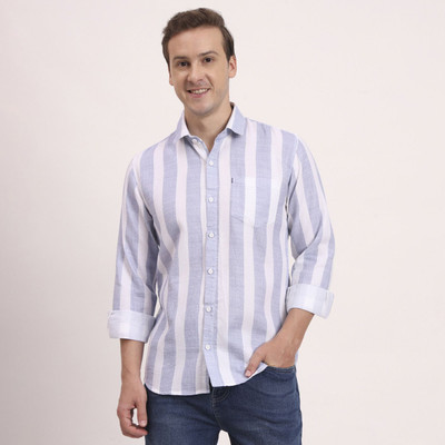 Urban Core Men Striped Casual Blue, White Shirt