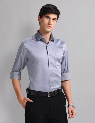 AD by Arvind Men Solid Formal Grey Shirt