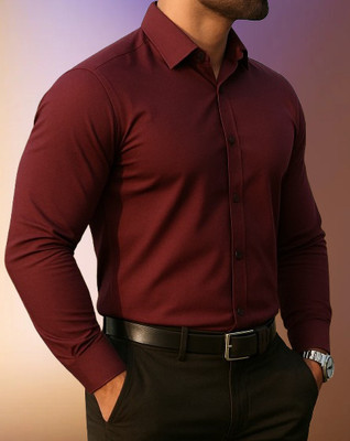 MSHIRTS Men Solid Formal Maroon Shirt