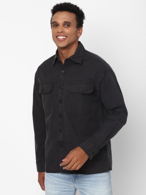 American Eagle Men Solid Casual Black Shirt