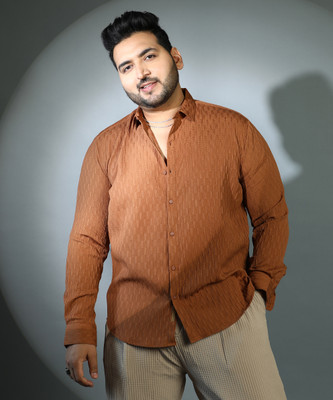 Instafab Plus Men Self Design Casual Brown Shirt