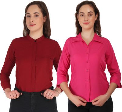 Miranga Women Solid Formal Maroon, Red Shirt(Pack of 2)