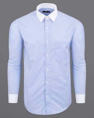 HOC Men Striped Casual Light Blue, White Shirt