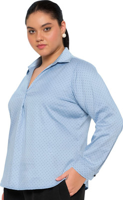 wild U Women Polka Print Formal Blue Shirt