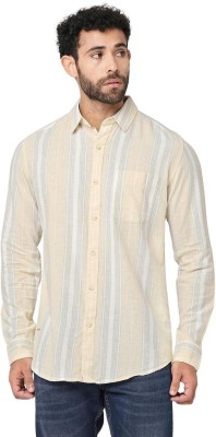 Blue Buddha Men Striped Casual Yellow Shirt