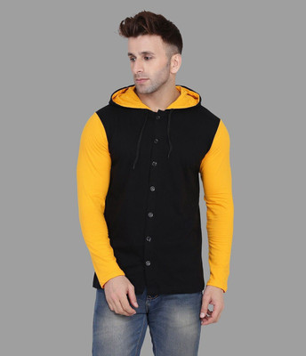 tfurnish Men Solid Casual Black, Yellow Shirt