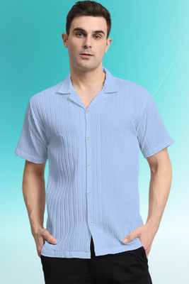 A Dearise Trend Men Self Design Casual Light Blue Shirt
