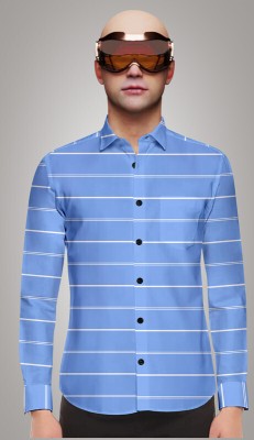 HASINI Fashion Men Striped Casual Light Blue Shirt