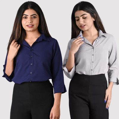GM SARA Women Solid Casual Grey Shirt(Pack of 2)