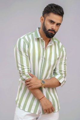 HKV FASHION Men Striped Casual Green Shirt