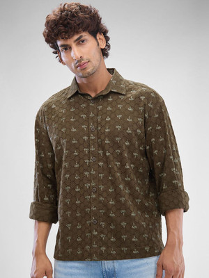 Spykar Men Printed Casual Green Shirt