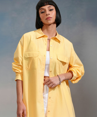 Tokyo Talkies Women Solid Casual Yellow Shirt