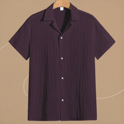 Jenil Fashion Men Self Design Casual Purple Shirt