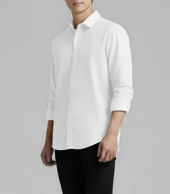 MONIPLW Men Checkered Casual White Shirt