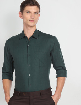 ARROW Men Self Design Formal Green Shirt