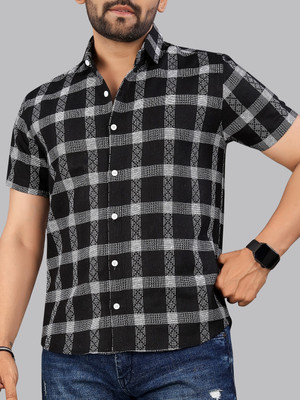 MILDIN Men Self Design Casual Black Shirt