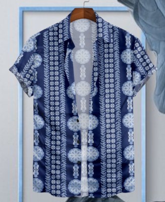 Varni Creation Men Printed Beach Wear Blue Shirt