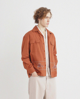 RARE RABBIT Men Embroidered Casual Maroon Shirt