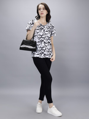 AAYUKIFASHION Party Floral Print Women Black, White Top