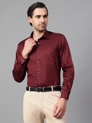 CANTABIL Men Solid Formal Maroon Shirt