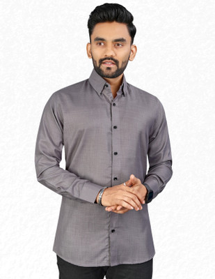 SHIVYM Men Solid Formal Grey Shirt