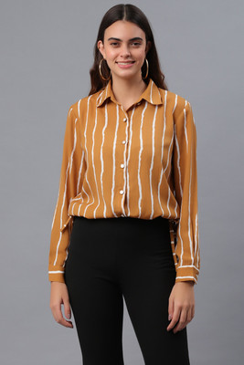 Azzurra Women Striped Casual Brown Shirt