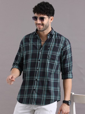 AK SEQUENCE Men Checkered Casual Dark Blue, Light Blue, White Shirt