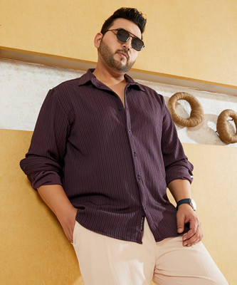 Instafab Plus Men Self Design Casual Purple Shirt