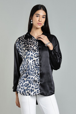 Kamary Women Animal Print Wedding Black, White Shirt