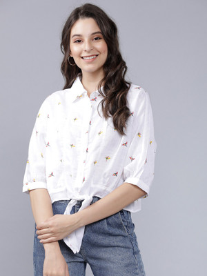 Tokyo Talkies Women Printed Casual White Shirt