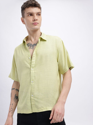 Glitchez Men Checkered Casual Yellow Shirt