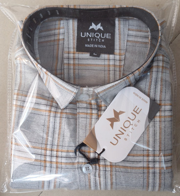 unique stitch Men Checkered Casual Grey, Brown, White Shirt