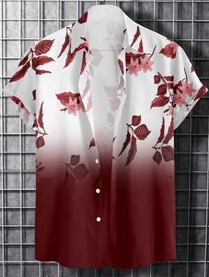 flying queen Men Printed Casual Brown, White Shirt