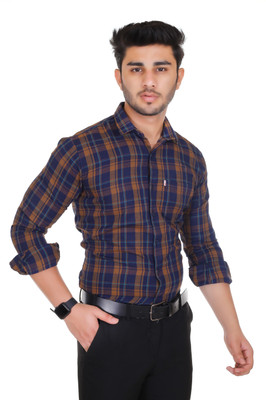 Arthz Fashion Trend Men Checkered Casual Brown, Blue Shirt