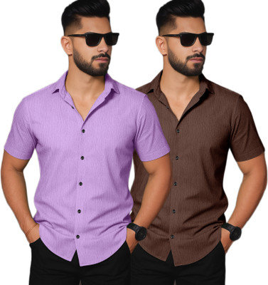 Khushi Creation Men Solid Casual Purple Shirt(Pack of 2)