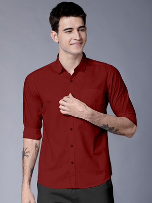SOLSTICE Men Solid Casual Maroon Shirt